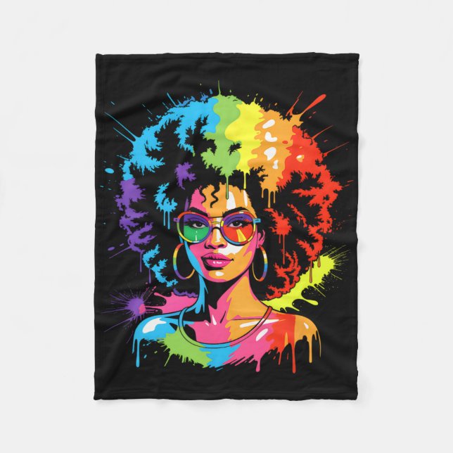 Juneteenth Black Queen Afro Pride Art Dripping Mel Fleece Blanket (Front)