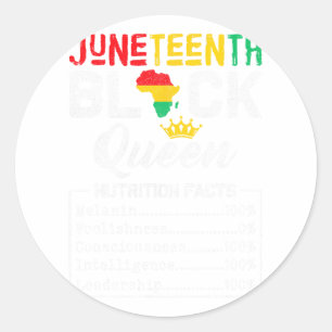 Juneteenth Black Queen Nutrition Fact 1865 African Classic Round Sticker
