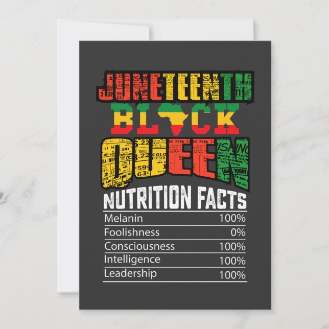 Juneteenth Black Queen Nutrition Facts Invitation (Front)