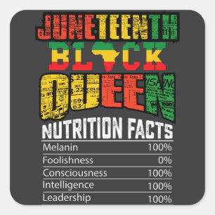 Juneteenth Black Queen Nutrition Facts Square Sticker