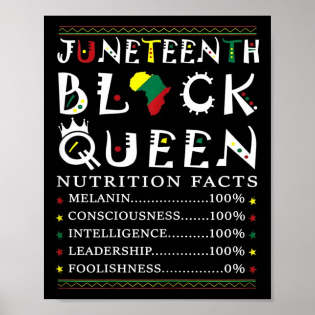 juneteenth black queen nutritional facts melanin a poster (Front)