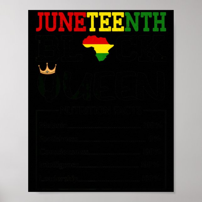 juneteenth black queen nutritional facts melanin a poster (Front)