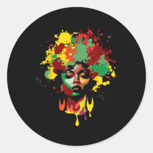 Juneteenth Black Woman Afro Queen Melanin Paint Dr Classic Round Sticker