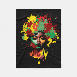 Juneteenth Black Woman Afro Queen Melanin Paint Dr Fleece Blanket