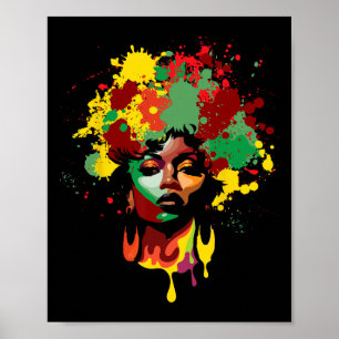 Juneteenth Black Woman Afro Queen Melanin Paint Dr Poster