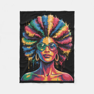 Juneteenth Black Woman Queen Afro African Melanin Fleece Blanket