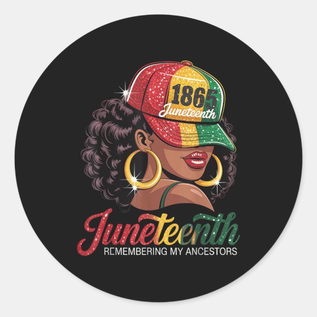 Juneteenth Black Women Girls Remembering My Ancest Classic Round Sticker (Front)