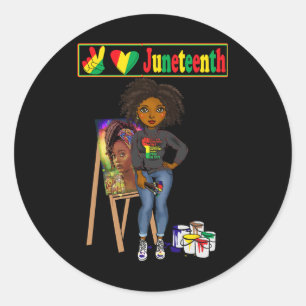 Juneteenth Black Women Melanin Peace Love Juneteen Classic Round Sticker