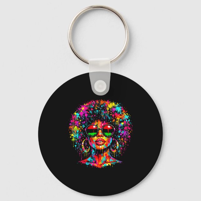 Juneteenth black womens queen dripping afro key ring (Front)