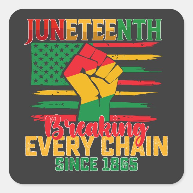 Juneteenth Breaking Every Chain Since 1865 Square Sticker (Front)