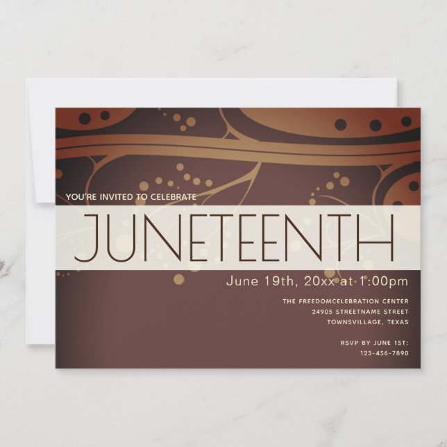 Juneteenth Brown Cream Freedom Celebration Invitation (Front)