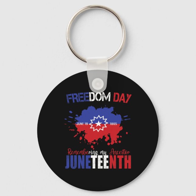 Juneteenth Celebrate Freedom Red White Blue Free B Key Ring (Front)