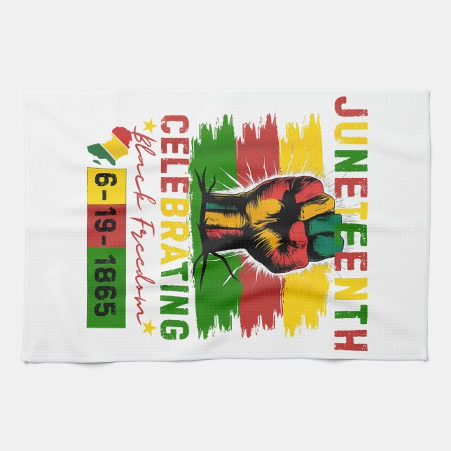 Juneteenth Celebrating Black Freedom Black History Tea Towel (Horizontal)