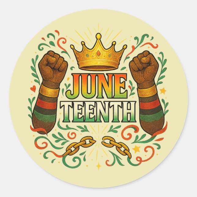 Juneteenth Celebration Raised Fists Crown Classic Round Sticker (Front)