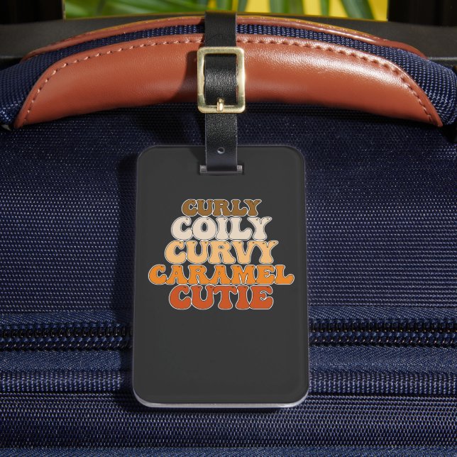 Juneteenth Curly Coily Curvy Caramel Cutie Luggage Tag (Front Insitu 2)