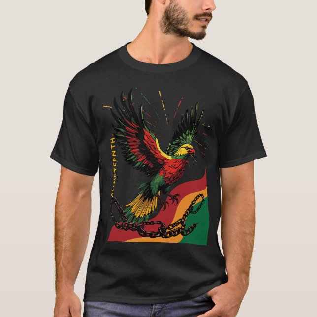 Juneteenth freedom birds soaring from open chains T-Shirt (Front)