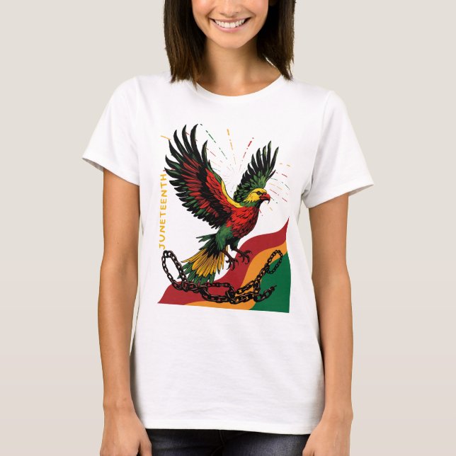 Juneteenth freedom birds soaring from open chains T-Shirt (Front)