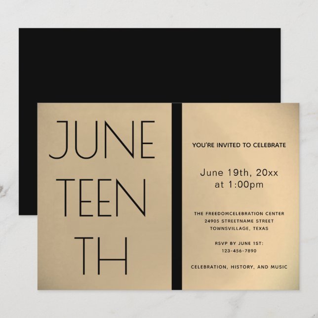 Juneteenth Gold Black Freedom Celebration Invitation (Front/Back)