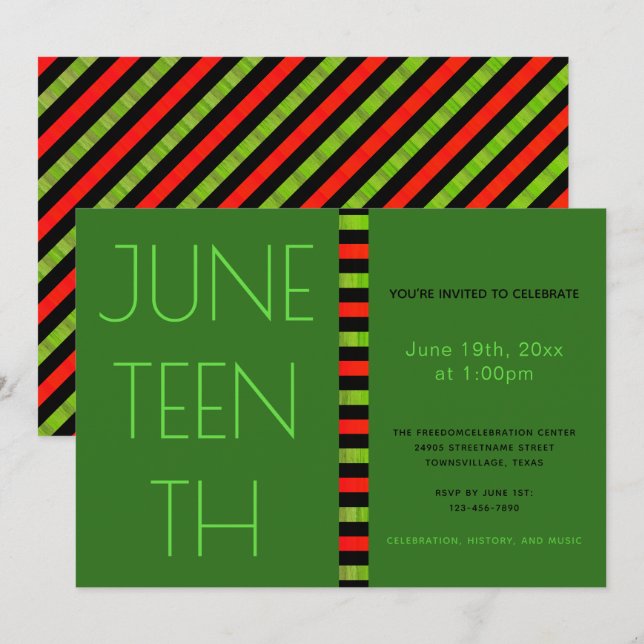 Juneteenth Green Black Red Freedom Celebration Invitation (Front/Back)