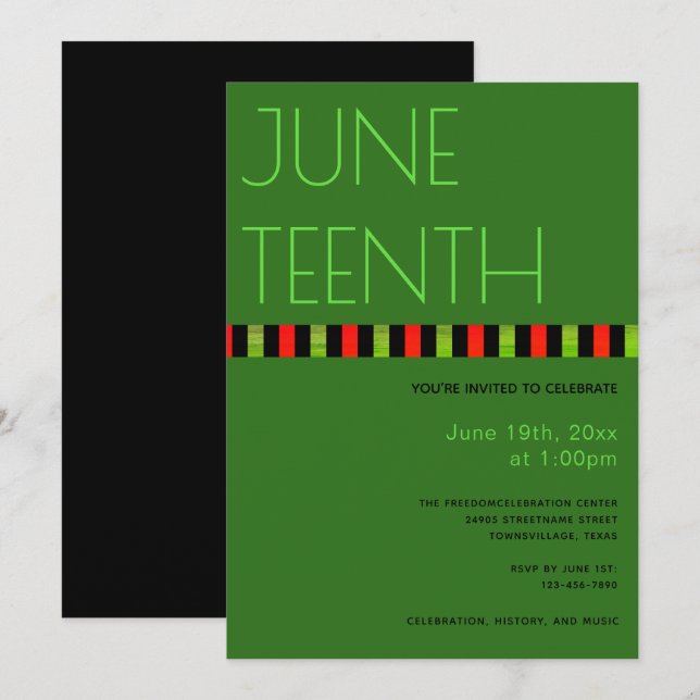 Juneteenth Green Black Red Freedom Vertical Invitation (Front/Back)
