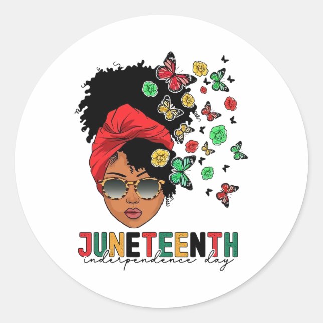 Juneteenth History Freedom Butterfly Melanie Black Classic Round Sticker (Front)