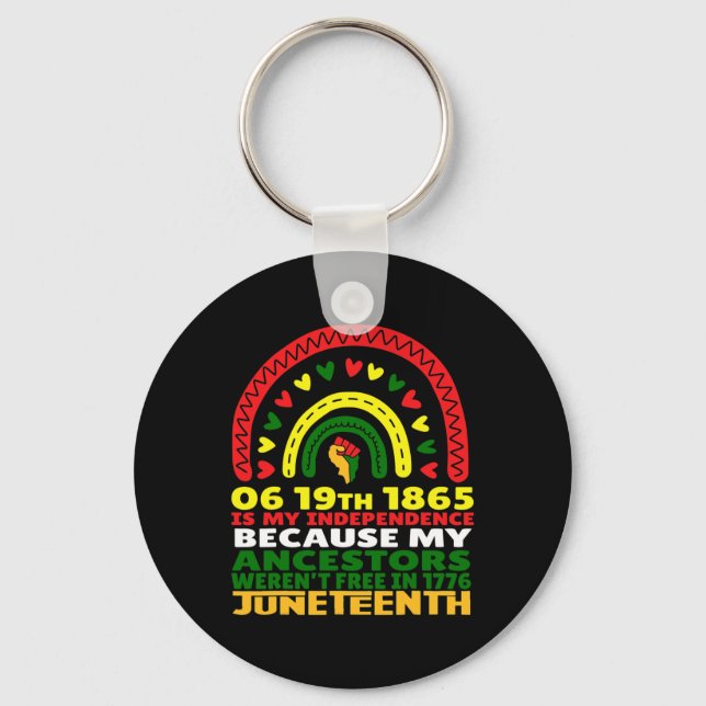 Juneteenth Is My Independence Day Free Black Rainb Key Ring (Front)