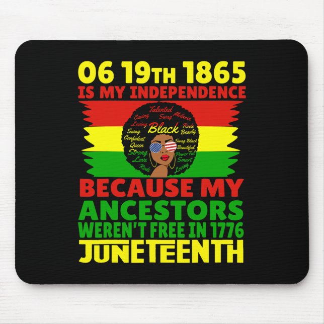 Juneteenth Is My Independence Day Pink Black 1865  Mouse Mat (Front)