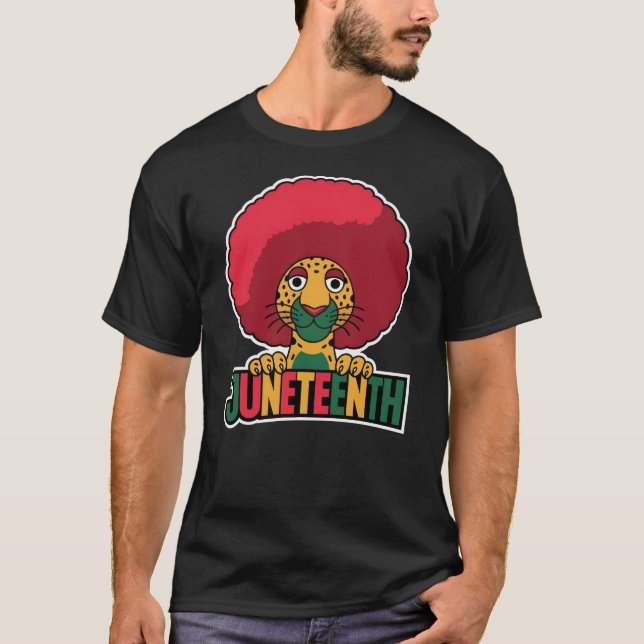 Juneteenth Leopard Afro Black History Month T-Shirt (Front)
