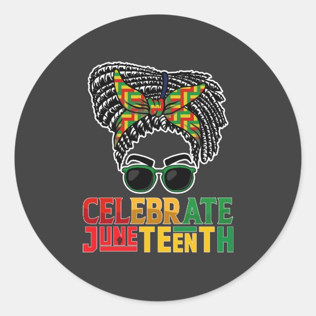 Juneteenth Messy Bun Celebrating Black Freedom Classic Round Sticker (Front)