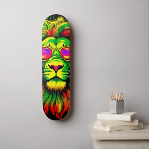 Juneteenth Neon Rasta Lion Head  Skateboard