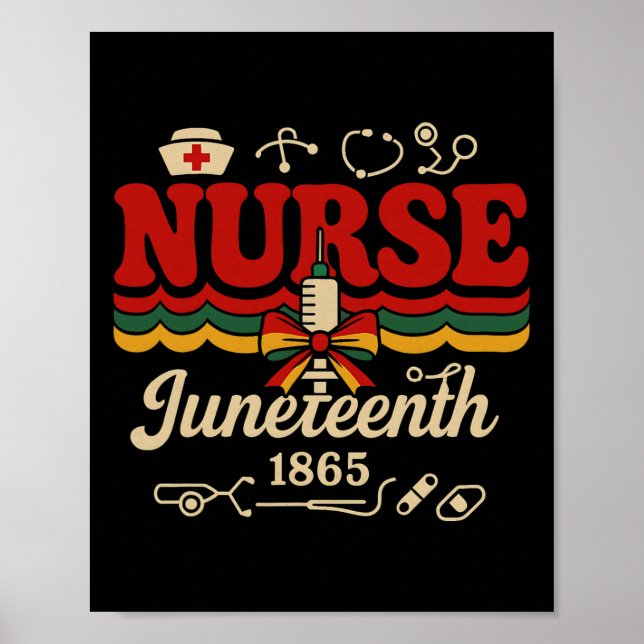 Juneteenth Nurse Tee Nursing Stethoscope Black His Poster (Front)