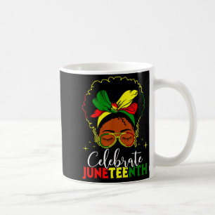 Juneteenth pride black african women messy bun eye coffee mug