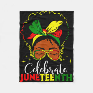 Juneteenth pride black african women messy bun eye fleece blanket
