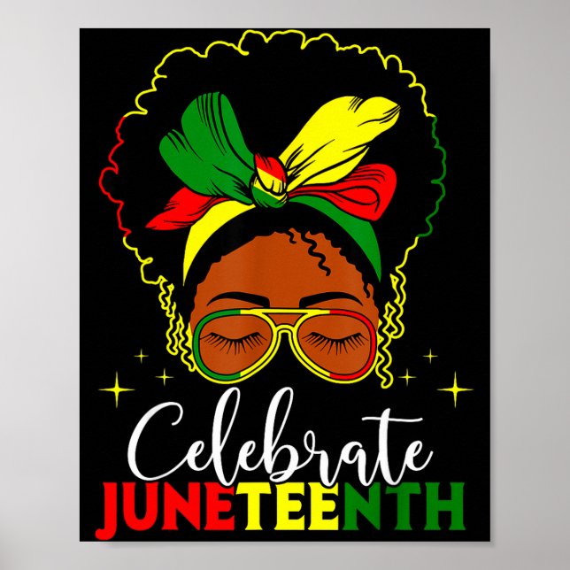 Juneteenth pride black african women messy bun eye poster (Front)