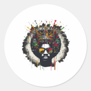 Juneteenth Proud Black King Men Fathers Day Black Classic Round Sticker