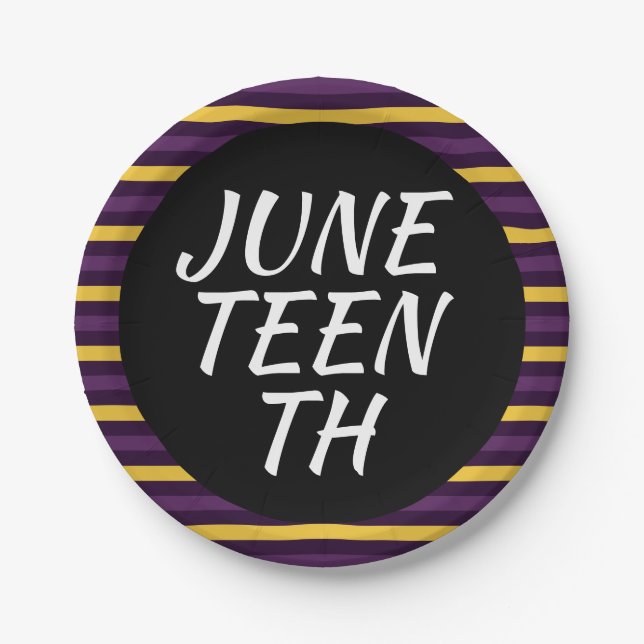 Juneteenth Purple Yellow Border Paper Plate (Front)