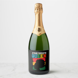 Juneteenth Queen Black Afro Melanin Girl Sparkling Wine Label