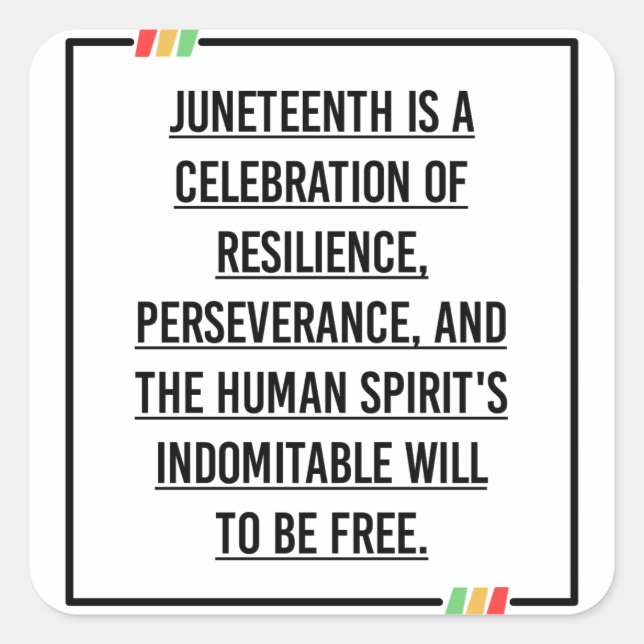 Juneteenth Quotes, Freedom of African American. Square Sticker (Front)