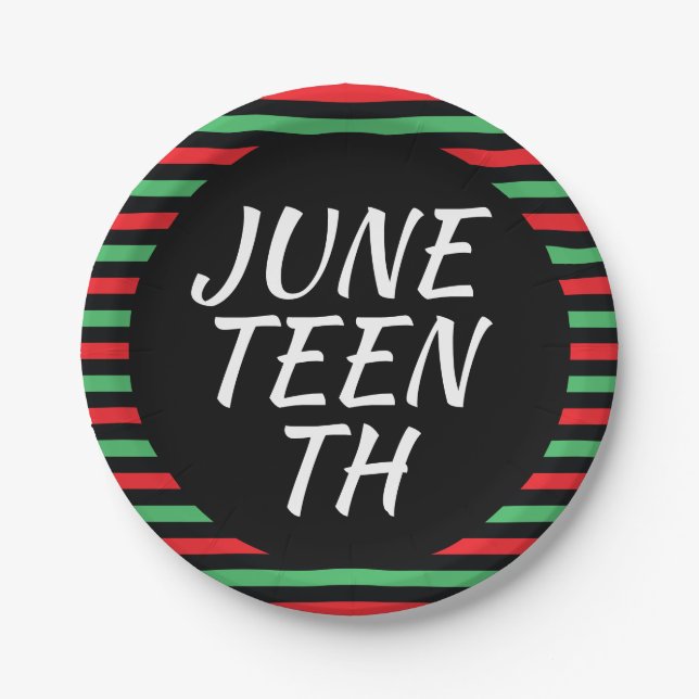 Juneteenth Red Black Green Border Paper Plate (Front)
