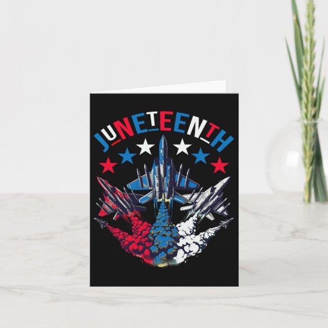 Juneteenth Red White Blue Flag Colours Fighter Jet Card (Front)