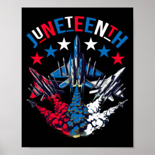 juneteenth red white blue flag fighter jet airplan poster