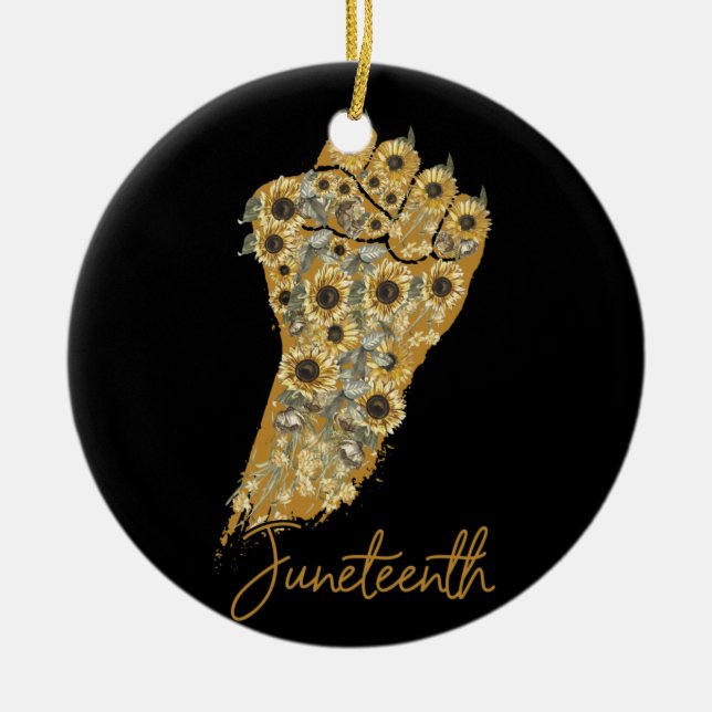 Juneteenth Sunflower Fist Black History African Ceramic Tree Decoration (Front)
