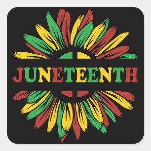 Juneteenth Sunflower Red Black Green Square Sticker