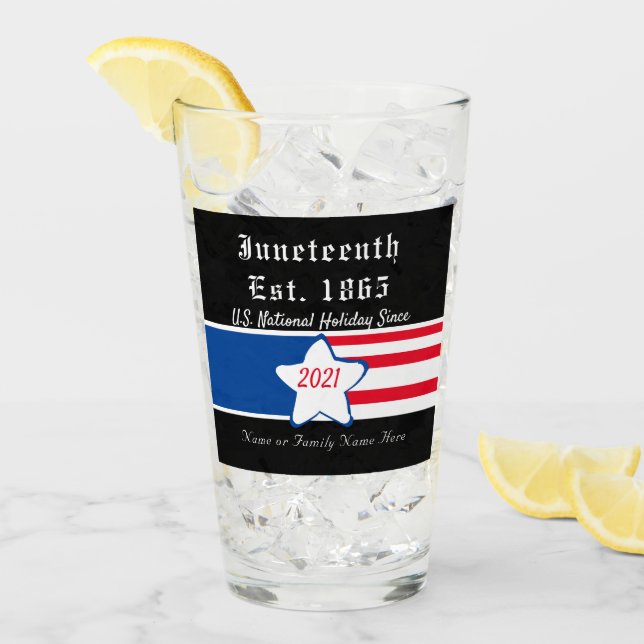 Juneteenth US Black History Red White Blue Glass (Front Ice)