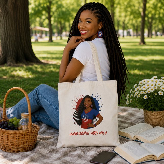 Juneteenth Vibes Only Red, White, and Blue Tote Bag (Creator Uploaded)