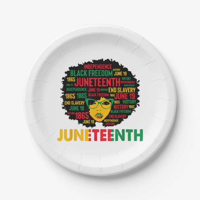 Juneteenth Women Queen African American Black Afro Paper Plate (Front)