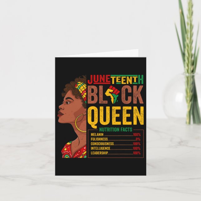 Juneteenth Womens Black Queen Nutritional Facts Fr Card (Front)