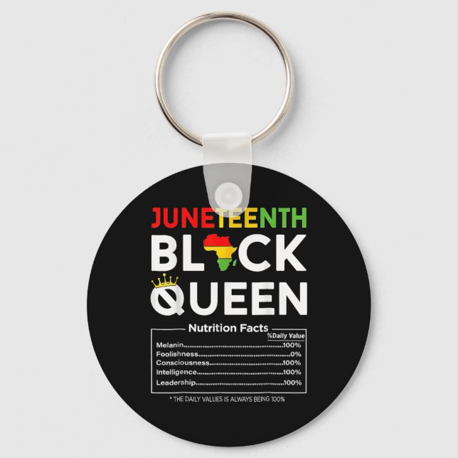 Juneteenth Womens Black Queen Nutritional Facts  Key Ring (Front)