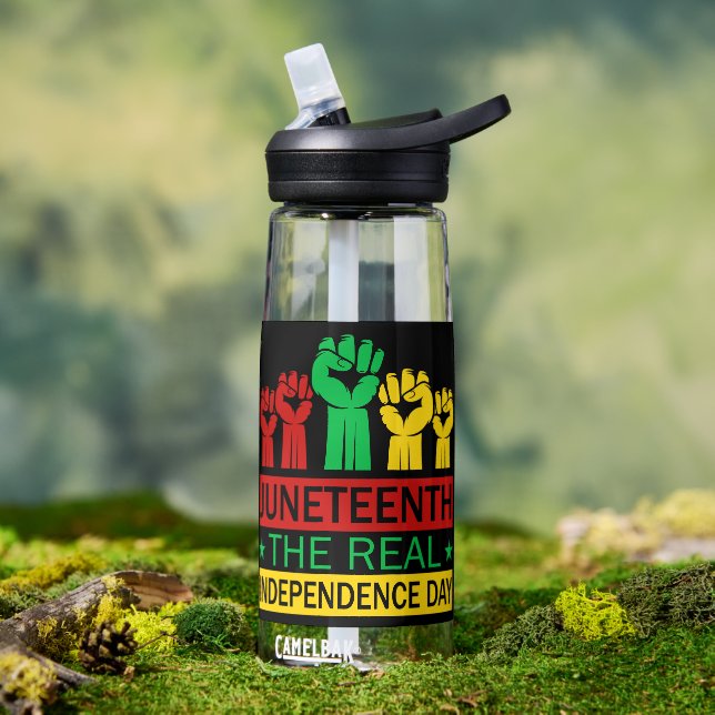 Juneteenth Word Art Pan Africa Colours  Water Bottle (Outdoor)