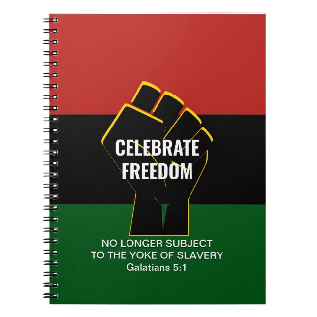 Juneteeth CELEBRATE FREEDOM Customisable Scripture Notebook (Front)